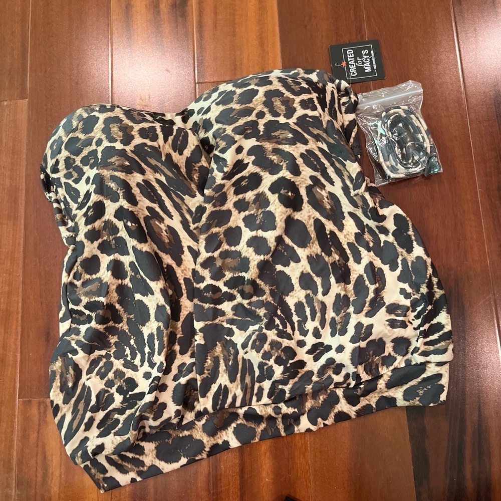 New NWT Bar‎ III Tankini Swim Top Animal Leopard Print Straps Strapless Size XS